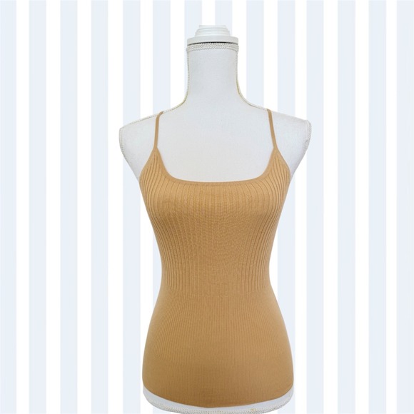 Max Studio Tops - Max Studio Camisole Women S Tan Silk Cashmere Ribbed Cross Back Tank